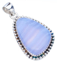 StarGems  Natural Blue Lace Agate Handmade 925 Sterling Silver Pendant 1.75" F4941