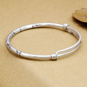 StarGems® Adjustable Carved Bamboo-shaped Handmade 925 Sterling Silver Bangle Bracelet For Women Cb0287
