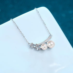 StarGems® 5mm,6mm River Pearl 0.43cttw Moissanite 925 Silver Platinum Plated Necklace 40+5cm NX073