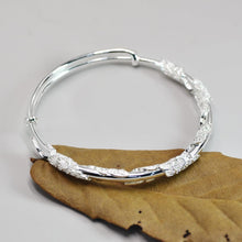 StarGems  Adjustable Carved Peony Flowers Handmade 999 Sterling Silver Bangle Bracelet For Women Cb0138