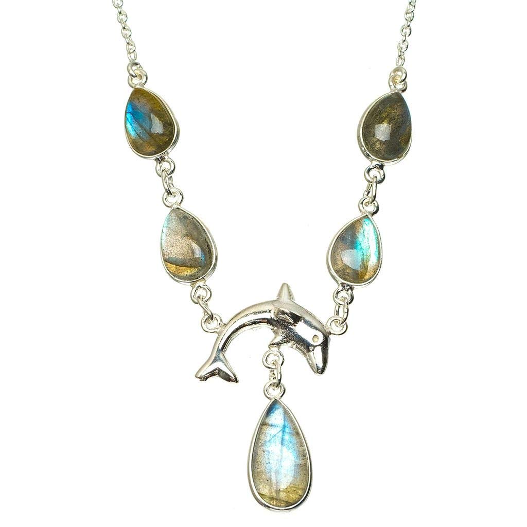 StarGems  Natural Blue Fire Labradorite Handmade Unique 925 Sterling Silver Necklace 16.5+1.5