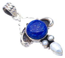 StarGems  Natural Lapis Lazuli River Pearl Ox Handmade 925 Sterling Silver Pendant 1.75" F5370