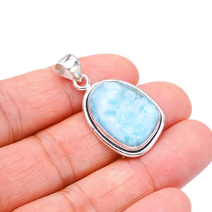 StarGems® Natural Larimar Handmade 925 Sterling Silver Pendant 1.5" F3496