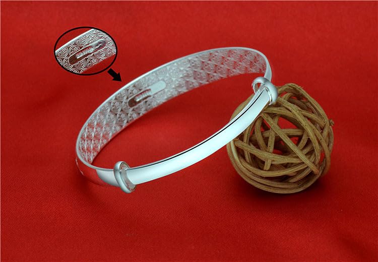 StarGems  Adjustable Carved Peony Handmade 999 Sterling Silver Bangle Bracelet For Women Cb0232