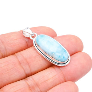 StarGems® Natural Larimar Handmade 925 Sterling Silver Pendant 1.5" F3358