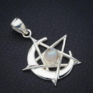 StarGems® Natural Moonstone Moon And StarHandmade 925 Sterling Silver Pendant 1.5" F5081