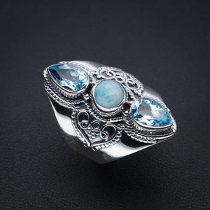 StarGems  Natural Larimar Blue TopazHandmade 925 Sterling Silver Ring 6.75 F0695