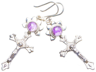 StarGems® Natural Amethyst Handmade Unique Cross Shape 925 Sterling Silver Earrings 2