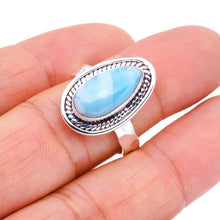 StarGems® Natural Larimar Hammered Handmade 925 Sterling Silver Ring 9 F1477