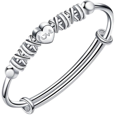 StarGems  Adjustable Heart Winding Handmade 990 Sterling Silver Bangle Bracelet For Women Cb0274