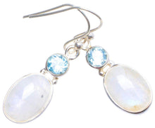 StarGems  Natural Rainbow Moonstone and Blue Topaz Handmade Unique 925 Sterling Silver Earrings 1.25" X4383