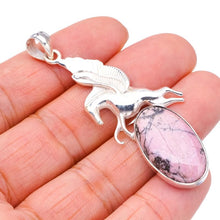 StarGems  Natural Rhodonite Horse Handmade 925 Sterling Silver Pendant 2.5" F3584