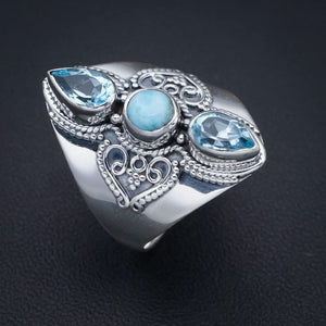 StarGems  Natural Larimar Blue TopazHandmade 925 Sterling Silver Ring 10.5 F2810