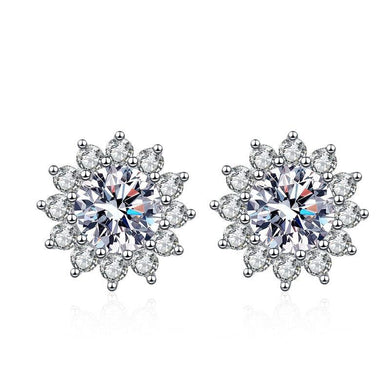 StarGems  0.5ct Moissanite 925 Silver Platinum Plated Sunflower Stud B4671