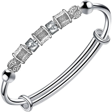 StarGems  Adjustable Prayer Wheels Handmade 999 Sterling Silver Bangle Bracelet For Women Cb0217