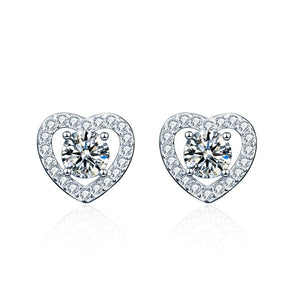 StarGems  0.5ct Moissanite 925 Silver Platinum Plated Zirconia Surrounded Heart-shape Stud B4645