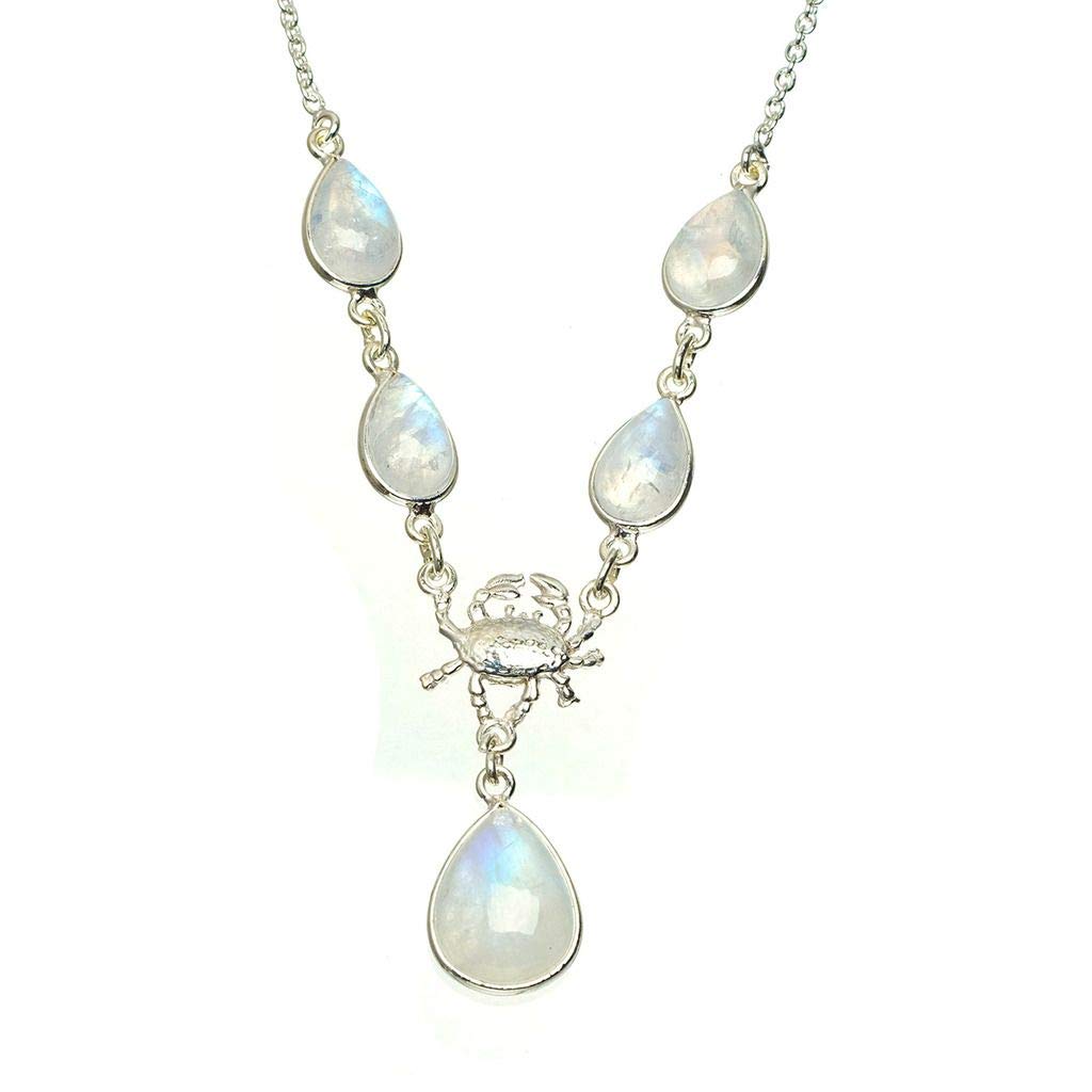 StarGems  Natural Rainbow Moonstone Handmade Unique 925 Sterling Silver Necklace 16.25+1.25