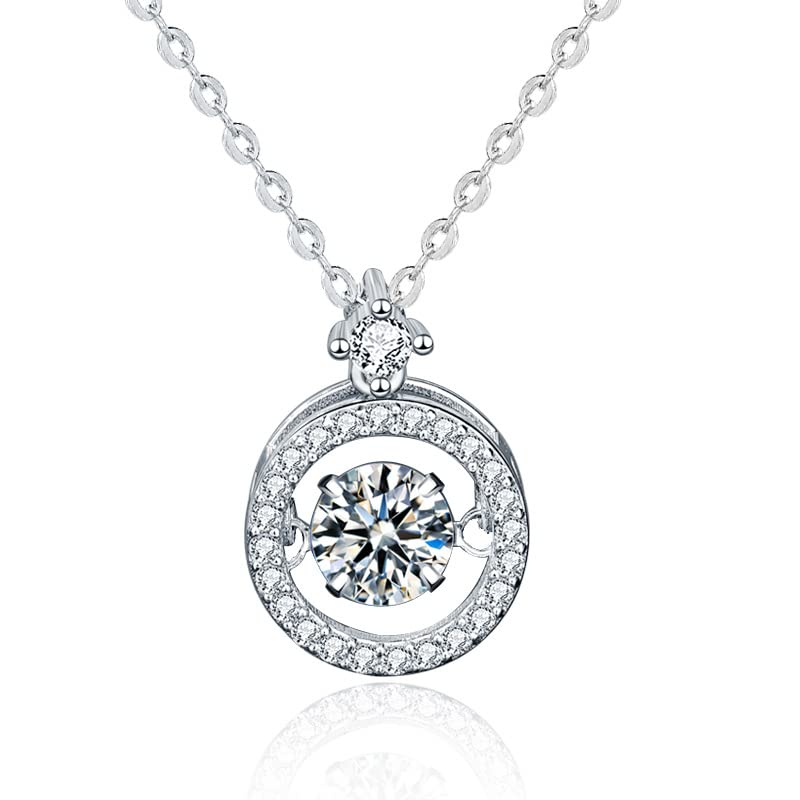 StarGems  0.5ct Moissanite 925 Silver Platinum Plated&Zirconia Round-Shape Necklace B4631