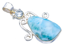 StarGems  Natural Larimar Blue Topaz Handmade 925 Sterling Silver Pendant 1.5" F3535