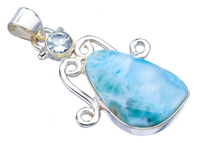 StarGems  Natural Larimar Blue Topaz Handmade 925 Sterling Silver Pendant 1.5