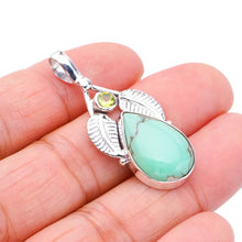 StarGems  Natural Turquoise Peridot LeafHandmade 925 Sterling Silver Pendant 1.75" F4614