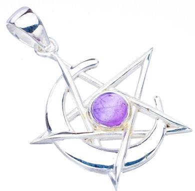 StarGems  Natural Amethyst Star And Moon Handmade 925 Sterling Silver Pendant 1.5