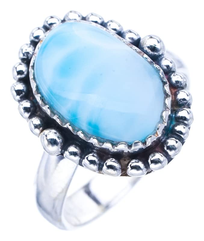 StarGems® Natural Larimar Handmade 925 Sterling Silver Ring 6.25 F0836