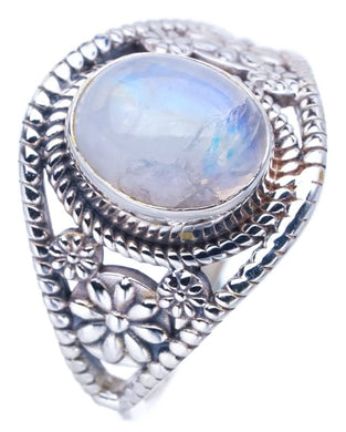 StarGems  Natural Moonstone Flower Handmade 925 Sterling Silver Ring 10 F0777