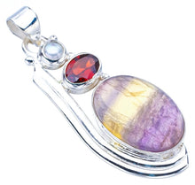 StarGems  Natural Fluorite Garnet And River Pearl Handmade 925 Sterling Silver Pendant 2" F4584