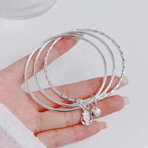 StarGems® Fixed Triple Layer Double 'Fu' Handmade Stacked 999 Sterling Silver Bangle Bracelets For Women Cb0258