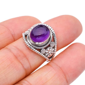 StarGems  Natural Amethyst Daisy Handmade 925 Sterling Silver Ring 7 F2824