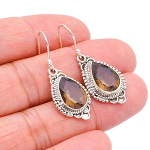 StarGems  Natural Smoky Quartz Handmade 925 Sterling Silver Earrings 1.5" F5750