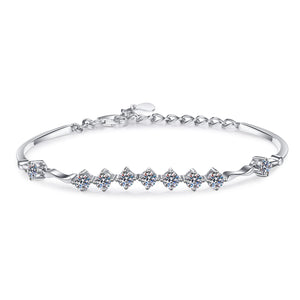 StarGems® 1.35ct Moissanite 925 Silver Platinum Plated Adjustable Simplism Bracelet B4728