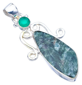 StarGems® Natural Seraphinite Chrysoprase Handmade 925 Sterling Silver Pendant 2" F4302