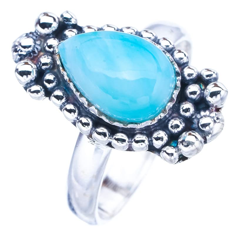 StarGems  Natural Larimar Handmade 925 Sterling Silver Ring 9 F1513