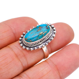 StarGems  Natural Copper Turquoise Handmade 925 Sterling Silver Ring 7 F2240