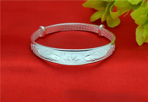 StarGems  Adjustable Carp&Lotus Wide Band Handmade 999 Sterling Silver Bangle Bracelet For Women Cb0244