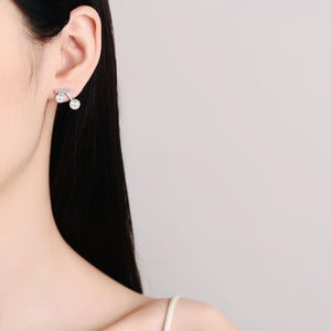 StarGems® 7mm AAAA Pearls&Cherry-Shape 0.13cttw Moissanite 925 Silver Platinum Plated Stud Earrings EX063