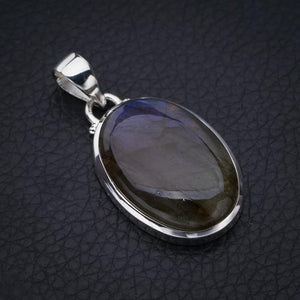 StarGems  Natural Blue Fire Labradorite Handmade 925 Sterling Silver Pendant 1.5" F5239