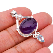 StarGems  Natural Amethyst Blue Topaz And River Pearl Handmade 925 Sterling Silver Pendant 1.75" F5304