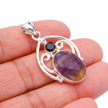 StarGems  Natural Fluorite Black Onyx Handmade 925 Sterling Silver Pendant 1.5" F4598