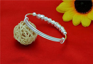 StarGems  Adjustable Carved Tibetan Beads Handmade 999 Sterling Silver Bangle Bracelet For Women Cb0239
