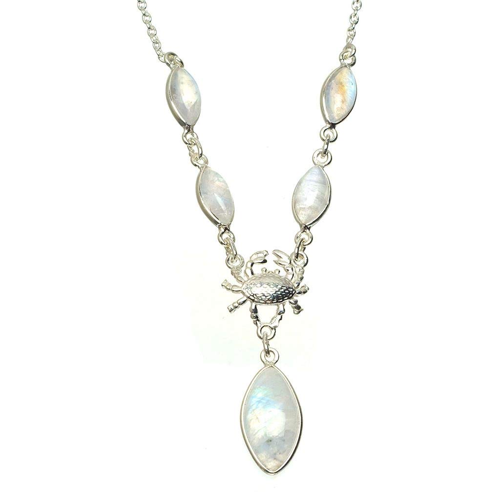 StarGems  Natural Rainbow Moonstone Handmade Unique 925 Sterling Silver Necklace 16+1.5