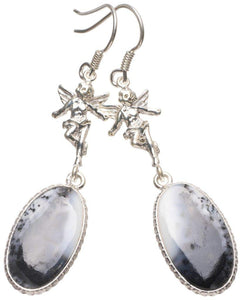 StarGems  Natural Dendritic Opal Angel Handmade Vintage Angle Shape 925 Sterling Silver Earrings 2 1/4" T3245