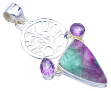 StarGems  Natural Fluorite Amethyst TreeHandmade 925 Sterling Silver Pendant 1.75" F4487