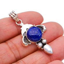 StarGems  Natural Lapis Lazuli River Pearl Ox Handmade 925 Sterling Silver Pendant 1.75" F5370