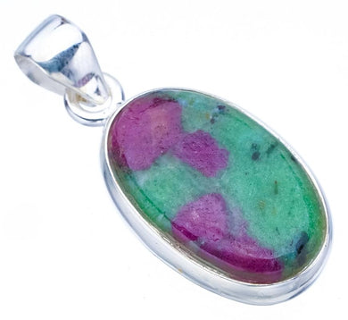 StarGems  Natural Ruby Zoisite Handmade 925 Sterling Silver Pendant 1.25