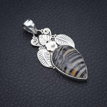 StarGems  Natural Zebra Calcite Flower And LeafHandmade 925 Sterling Silver Pendant 1.75" F5441