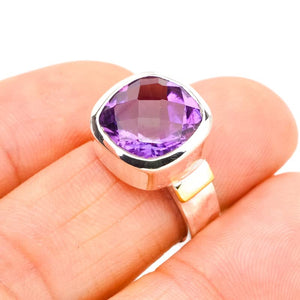 StarGems® Natural Amethyst Two TonesHandmade 925 Sterling Silver Ring 5.25 E9272