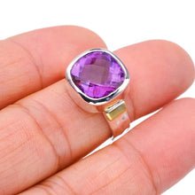 StarGems  Natural Amethyst Hammered Handmade 925 Sterling Silver Ring 6.5 F2908